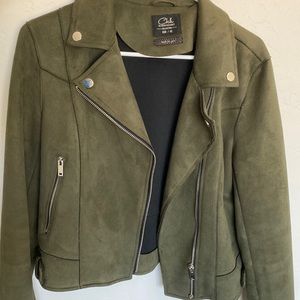 Army Green leathers suede jacket with zippers